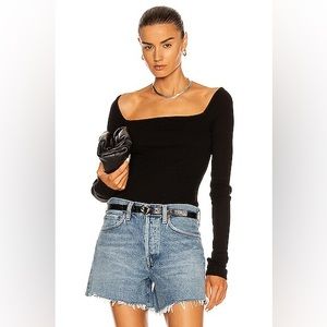 AGOLDE Hanley Square Neck Ribbed Bodysuit in Black Size Small